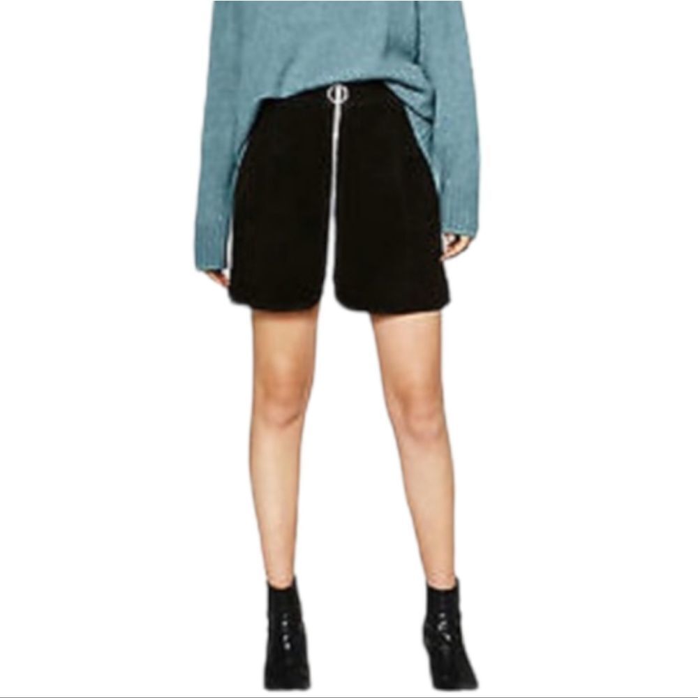 NWOT ZARA WOMAN Black 100% Suede Zip Front Skirt M